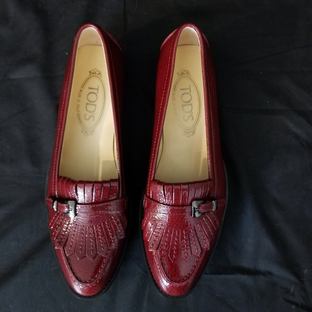 Tod's Womens Burgundy Leather Loafers (Unworn)